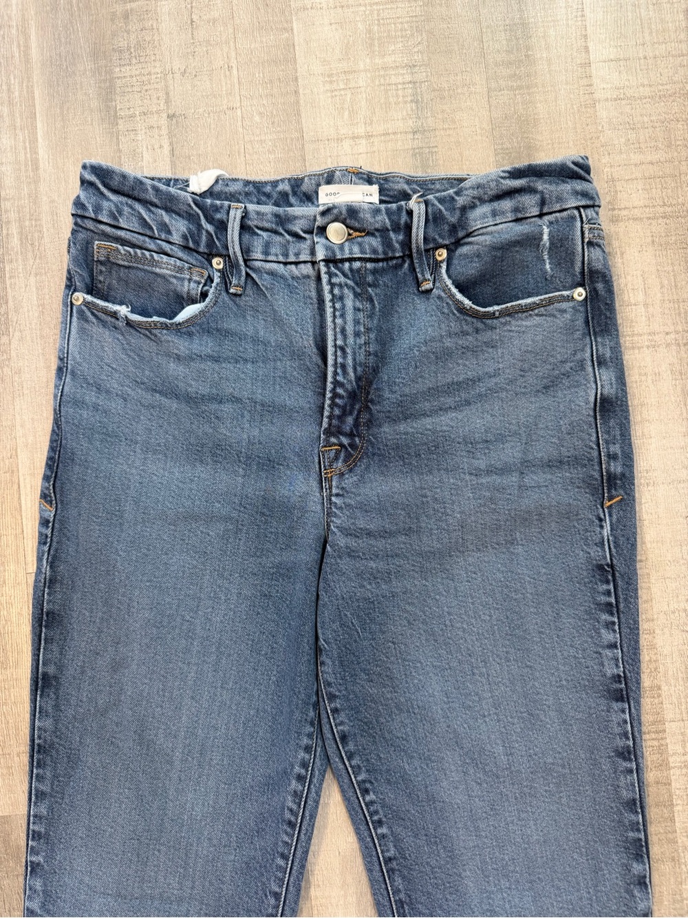 Good American Good Legs Straight Jeans Women’s 10/30 Blue Distressed Hem